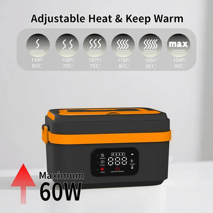 2025 Portable Wireless Lunch Box Heating Water-free Bento Box Large Capacity Insulated Lunch Box For Travel/Office LCD Display